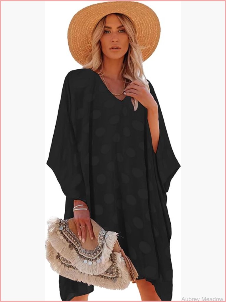 Oversized V-Neck Floral Kaftan Beach Coverup One Size